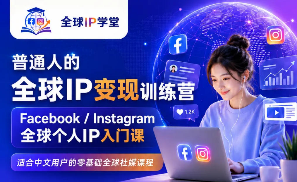 普通人的全球IP变现训练营，Facebook/Instagram全球个人IP入门课，零基础全球社媒课程-小火把网创