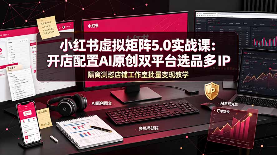 小红书虚拟矩阵5.0实战课：开店配置｜AI原创｜双平台选品｜多IP隔离｜测怼店铺工作室批量变现实操教学-小火把网创