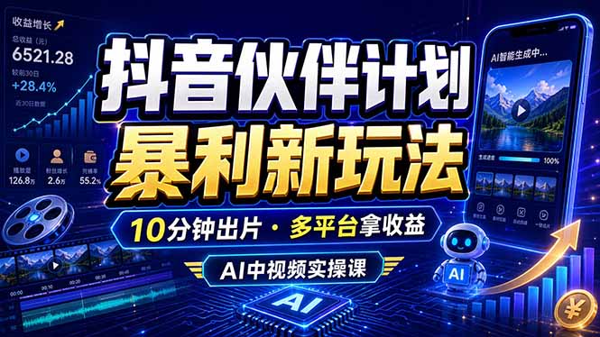抖音伙伴计划最新玩法,无需配音剪辑,10分钟出一条原创视频,轻松日入三位数-小火把网创