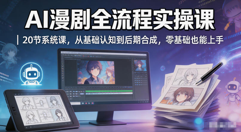 AI漫剧全流程实操课｜20节系统课，从基础认知到后期合成，零基础也能上手-小火把网创