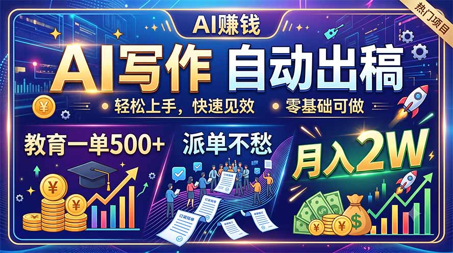 AI写作自动出稿，教育一单500+，派单不愁，月入2W-小火把网创