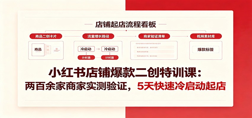 小红书店铺爆款二创特训课:两百余家商家实测验证,5天快速冷启动起店-小火把网创