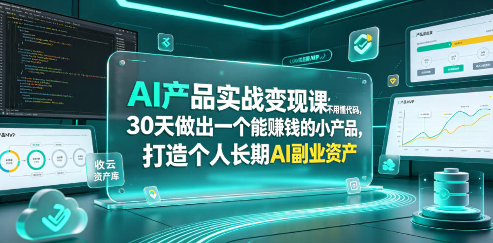 AI产品实战变现课,不用懂代码,30天做出一个能賺钱的小产品,打造个人长期AI副业资产-小火把网创