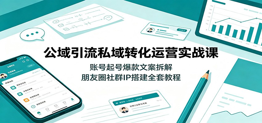 公域引流私域转化运营实战课:账号起号爆款文案拆解,朋友圈社群IP搭建全套教程-小火把网创