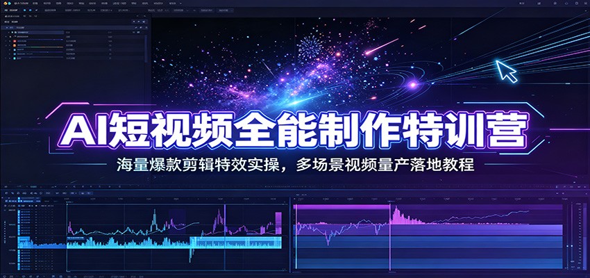 AI短视频全能制作特训营:海量爆款剪辑特效实操,多场景视频量产落地教程-小火把网创