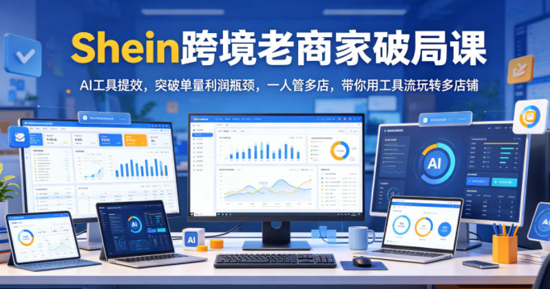 Shein跨境老商家破局课,AI工具提效,突破单量利润瓶颈,一人管多店,带你用工具流玩转多店铺-小火把网创