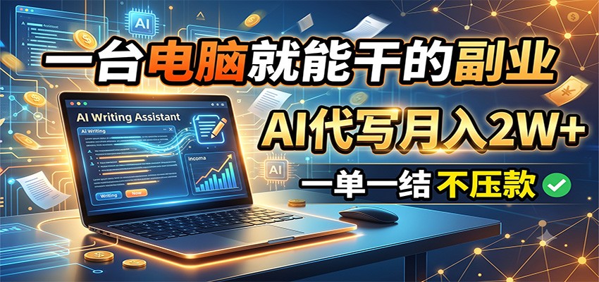 一台电脑就能干的副业,AI代写月入2W+,一单一结不压款-小火把网创