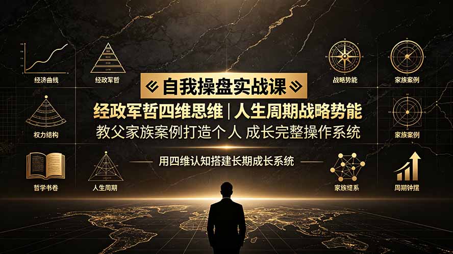 自我操盘实战课:经政军哲四维思维|人生周期战略势能|教父家族案例打造个人成长完整操作系统-小火把网创