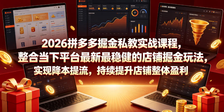 2026拼多多掘金私教实战课程，整合当下平台最新最稳健的店铺掘金玩法，实现降本提流，持续提升店铺整体盈利-小火把网创