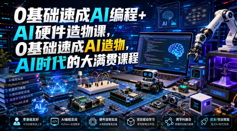 0基础速成AI编程+AI硬件造物课,0基础速成AI造物,AI时代的大满贯课程-小火把网创
