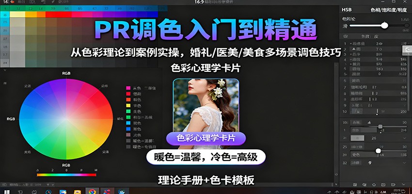 PR调色入门到精通：从色彩理论到案例实操，婚礼/医美/美食多场景调色技巧-小火把网创