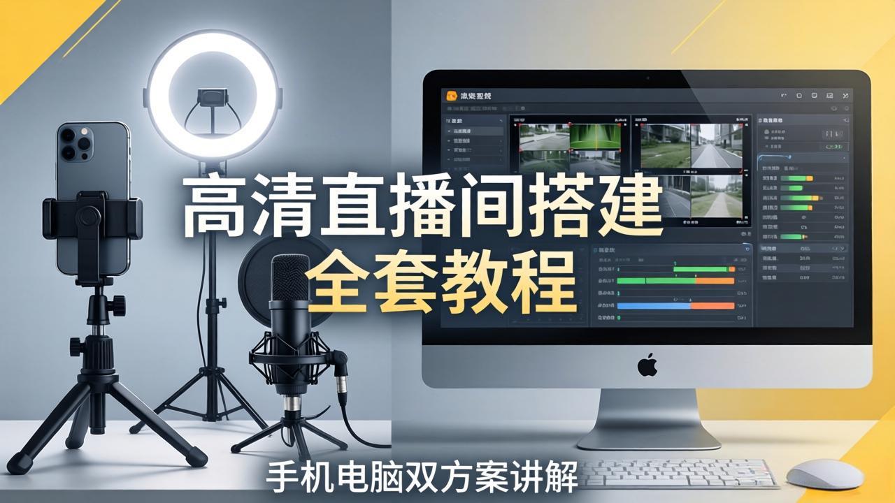 高清直播间搭建全套教程,手机电脑双方案讲解,设备选型调试多机位实操教学-小火把网创