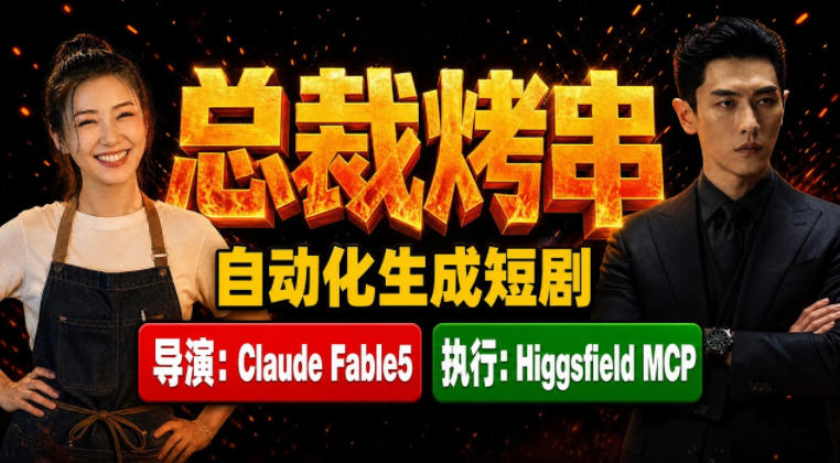 Claude Fable5担任导演+Higgsfield MCP落地执行｜《总裁烤串》真人质感短剧全自动AI生成全流程教学-小火把网创