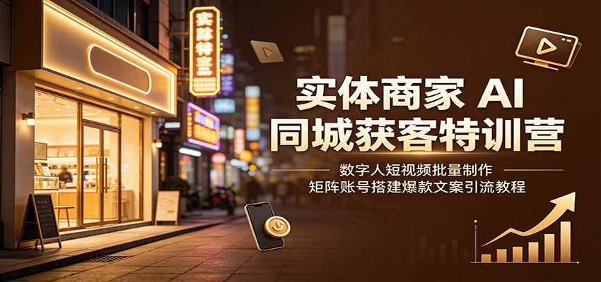 实体商家AI同城获客特训营:数字人短视频批量制作,矩阵账号搭建爆款文案引流教程-小火把网创