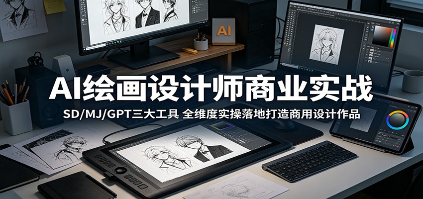 AI绘画设计师商业实战：SD/MJ/GPT三大工具，全维度实操落地打造商用设计作品-小火把网创