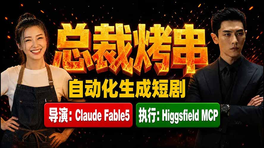 《总裁烤串》真人短剧全自动诞生！Claude Fable5 当导演，Higgsfield MCP 执行！-小火把网创