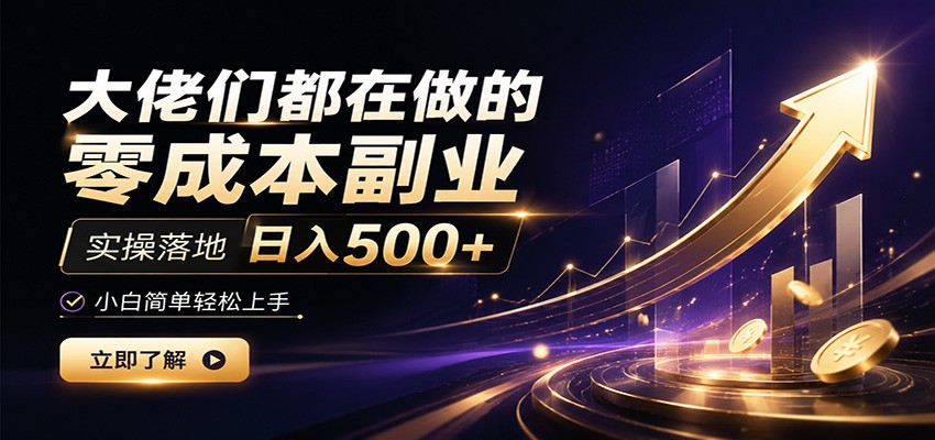 大佬们都在做的零成本副业，实操落地日入500+，小白一秒上手-小火把网创