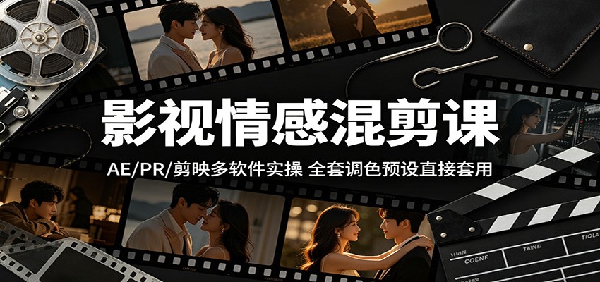 影视情感混剪课：AE/PR/剪映多软件实操，全套调色预设直接套用-小火把网创