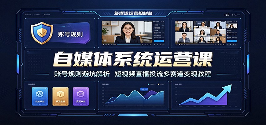 自媒体系统运营课:账号规则避坑解析,短视频直播投流多赛道变现教程-小火把网创