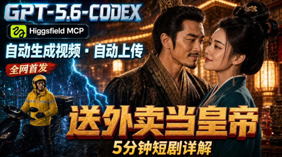 GPT-5.6 Codex+Higgsfield MCP：一条指令生成5分钟短剧并自动上传YouTube(油管)-小火把网创